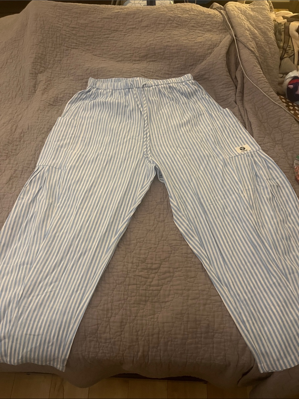 TARSE Blue and White Striped Pants Wide Leg